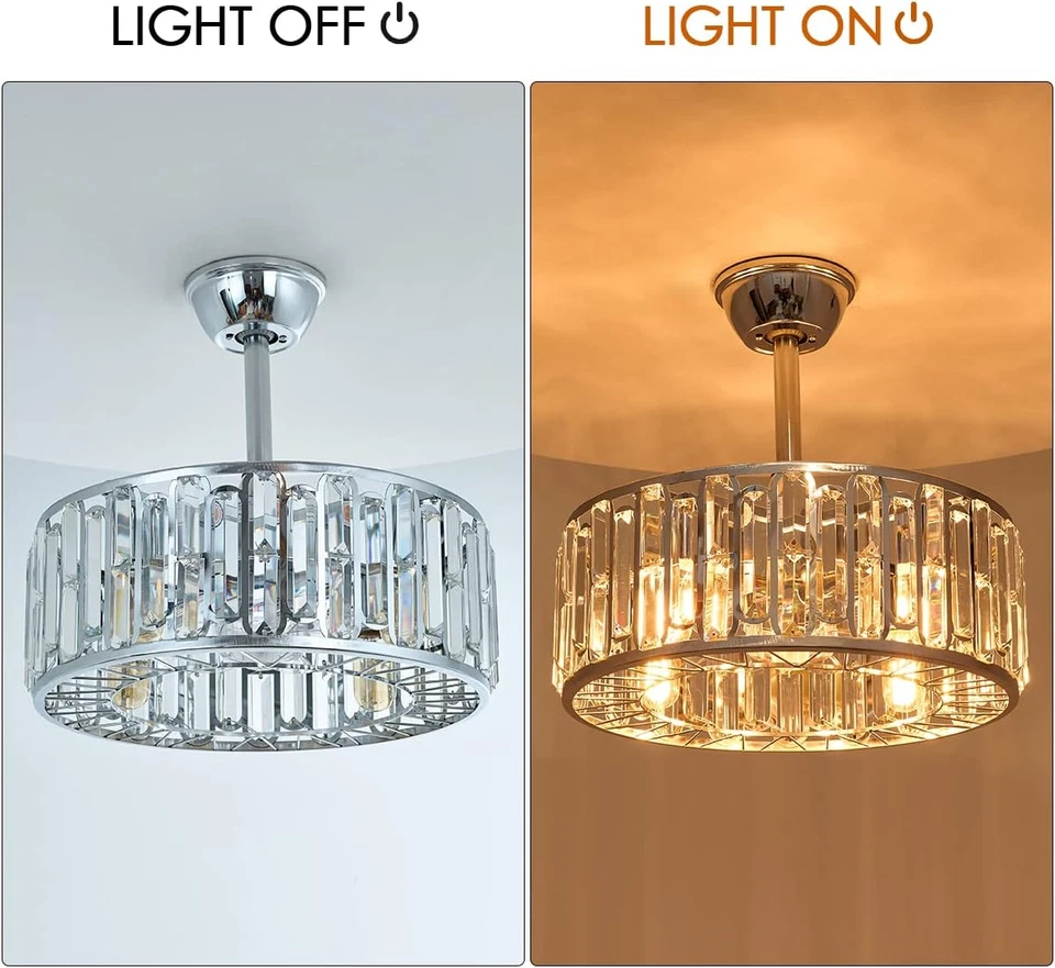 18" Silver Crystal Caged Ceiling Fan and Remote,4-Light Modern Fandelier Ceiling - Image 4 of 4