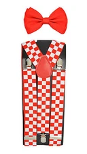 35mm Wide Mens Adjustable Braces Matching "Red Checker" Suspender & Bow tie Set