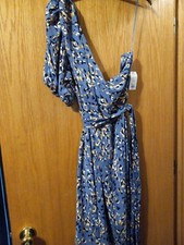 Nine West Womens Fit And Flare One Shoulder Dress Purple 4X Belted Puff sleeve