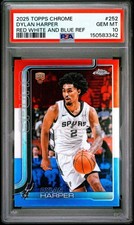 PSA 10 Dylan Harper 2025 Topps Chrome - Red White & Blue Refractor Rookie Card . rookie card picture
