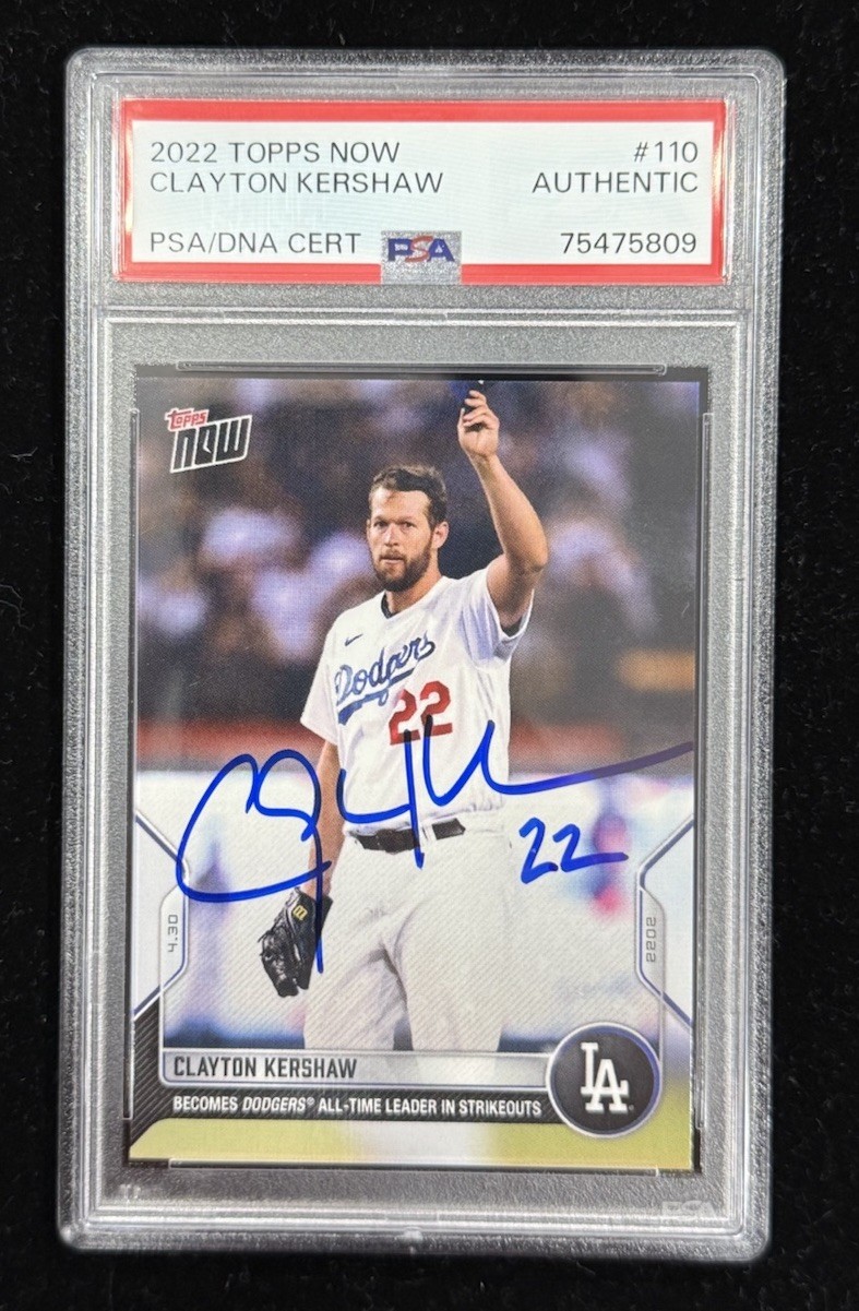 2022 Topps Now #110 Clayton Kershaw Signed Dodgers All-Time K Leader AUTO PSA view 1