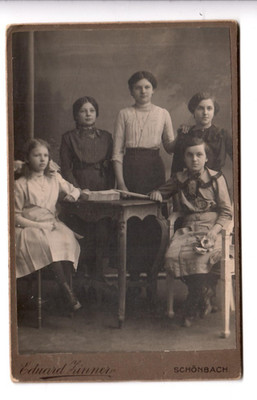 Cabinet photo * mother with her 4 daughters * Schönbach around 1910