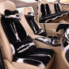 Faux Sheepskin Car Seat Cover Full Set, Fluffy Cute Black Fuzzy Car Seat Cove...