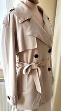 Schicker Trenchcoat Mantel - dünnes Wildleder Imitat - Creme - Gr. 36 / 38 / S