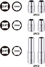 6 PCS 3/8"Drive 10Mm Deep  Shallow Socket CR-V Metric 6 Point  12 Point