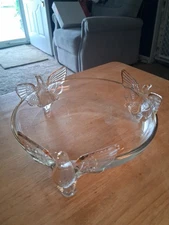 Vintage Jeanette Clear Glass Three Eagle Footed Bowl Candy Dish Gold Trim 7" MCM