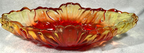 Vtg Jeannette Lombardi Amberina Glass Oval Footed Bowl Red Amber Autumn Fall