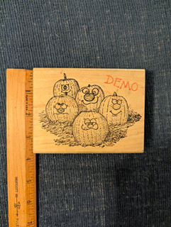 Wood Mounted Rubber Craft Stamp Halloween Pumpkin Faces Design Wood Stamp