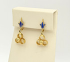 Vintage Gold Tone Blue Enamel Floral Accent Clip-On Earrings