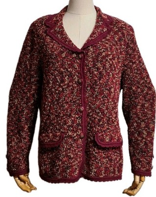 BELMONDE Vintage-90s Boucle Knit Cardigan Sweater, Buttoned Multicolor Sz US 12