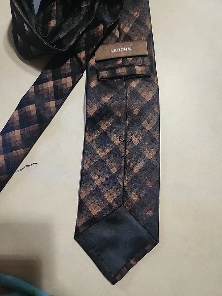 Мужской галстук Merona 100% шелк черный медь официальное платье галстук - Изображение 2 из 4