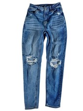 American Eagle Blue Light Wash Distressed Curvy Mom Denim Jeans Women's Size 00