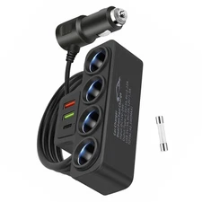 4-Socket Car Cigarette Lighter Splitter USB Fast Charger Power Adapter 12V