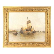 Jules Vernier (1862-1937) Grande Marine Signé Huile Sur Toile XIXe Cadre Superbe