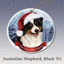 Holiday Pet Gifts Australian Shepherd Black Tri Dog Porcelain Ornament