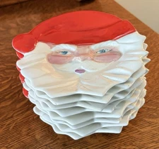Vintage Christmas Ceramic Santa Trinket Dish Snack Plates Cookie MCM Set of 8