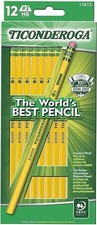 Ticonderoga Wood-Cased Pencils, Unsharpened, 2 HB Soft, Yellow, 12 Count