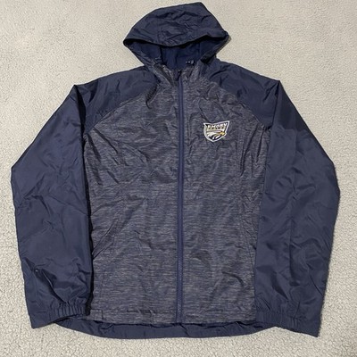 Emory University Eagles Jacket Women Small Blue Sport Tek Hooded Windbreaker Zip