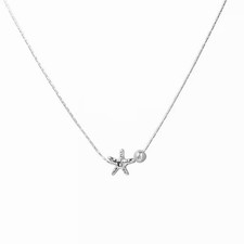 925 Silver Starfish Pearl Pendant Necklace Elegant Ocean Beach Necklace 085