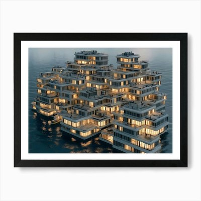 Floating Houses In The Sea Art Prin Framed Wall Art Poster Canvas Print Picture