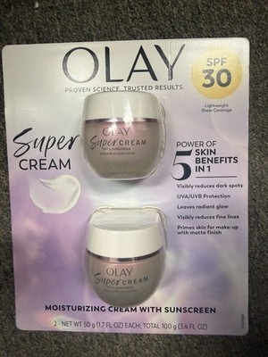 Olay Super Cream SPF 30 with Sunscreen, 1.7 Oz, 2-Pack, NIB, Expires 2028