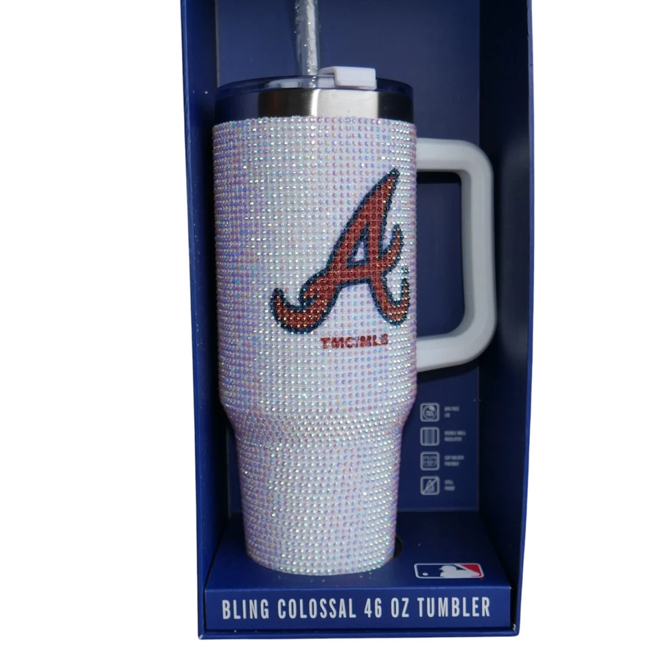 Vaso aislado Atlanta Braves Bling 46 OZ estrás regalo de Navidad NUEVO Foto 2 de 4