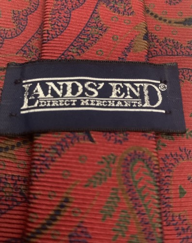Vintage Quail Tie Red Paisley Lands’ End Hand Sewn USA Fowl Hunting - Picture 6 of 10