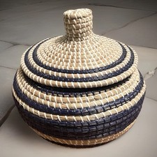 Arley Basket With Lid by Pigeon & Poodle Blue & Natural Hand-Woven Coil Jumbo L