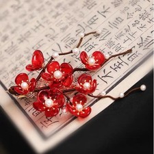 Red Glass Flower Hair Clip Chinese Style Hanfu Qipao Retro Hair Accessory