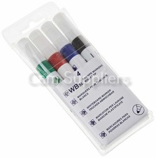Packs of 4 Dry Wipe Pens Fine Tip Slim Marker pens White Board Assorted Pack