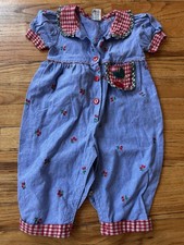 Vintage Infant Romper 6-9 Month Cherries Gingham Country