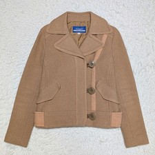 Burberry Blue Label Womens Asymmetric Wool Pea Coat Camel 38 M Japan