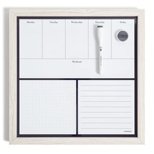 U Brands Rustic Weekly Dry Erase Board with White Wooden Frame, Office Suppli...