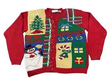 Vintage Alexandra Bartlett Christmas Holiday Sweater Cardigan Size Large 80 s