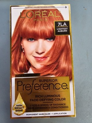 2 PACK L'Oreal Preference Fade-Defying Hair Color + Shine 7LA Lightest Auburn