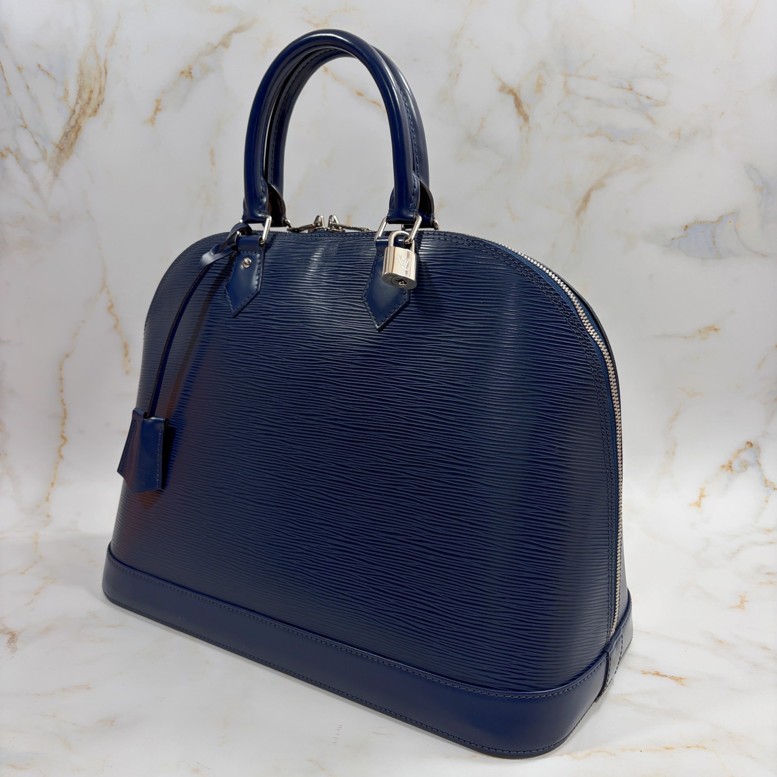 Louis Vuitton Epi Alma GM Handbag Bag Blue Leather Authentic S614890