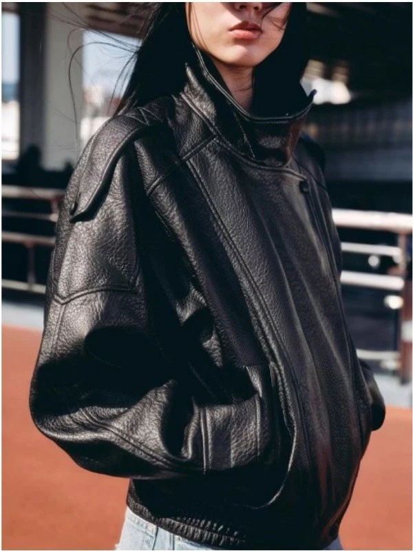 ZARA NEW stylish leather long-sleeved V-neck jacket as an outerwear piece - Image 2 of 4