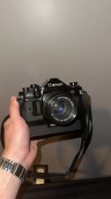 Canon A-1 Black Film Camera with 50mm 1:1.8 Lens Tested Working