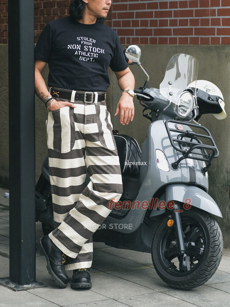 Prison Stripes Cargo Pants Vintage Style Motorcycle Biker Casual
