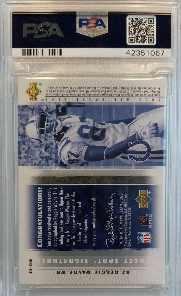 REGGIE WAYNE COLTS SWEET SPOT HELMET CARD! AUTOGRAPH!  PSA/DNA 9 MINT! - Image 3 of 4