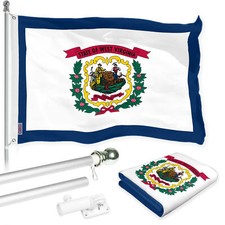 G128 Combo: 6 Ft Flagpole Silver & West Virginia Flag 3x5 Ft Printed 150D Poly