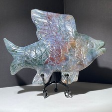 463g Increíble piedra aura jaspe marino natural talla cristal pez jaspe