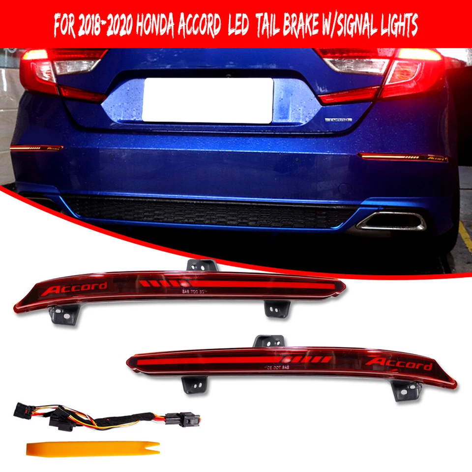 LED Reflector Tail Light for Honda Accord 2018 2019-2022 Rear Bumper Lamp Red - Image 2 of 4