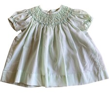 Vintage Pastel Green Dress Smocked Embroidered Puff Sleeve Baby Girl Easter 6 M