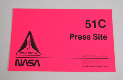 NASA STS-51C Press Site Gate Pass Discovery Space Shuttle 1st DoD Mission Pink