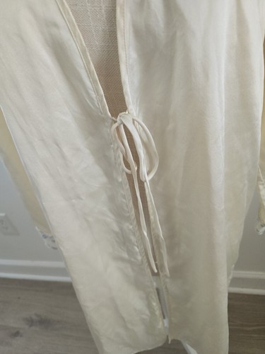 Saks Fifth Avenue Silk Lace Satin Blue Cream Open Tie Vintage VTG Robe Small S - Picture 5 of 9