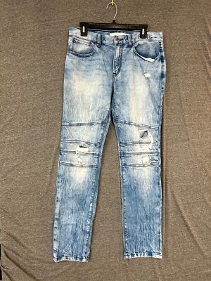 Express Jeans Men's 32 X 32 Blue Cotton Low-Rise Super Skinny Distressed Zip Fly