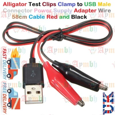 Krokodil Prüfklemmen Klemme auf USB Stecker Netzteil Adapter Kabel 58cm