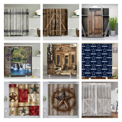 Old Door Bathroom Shower Curtain Farmhouse Vintage Decor with Hooks 72 Inches