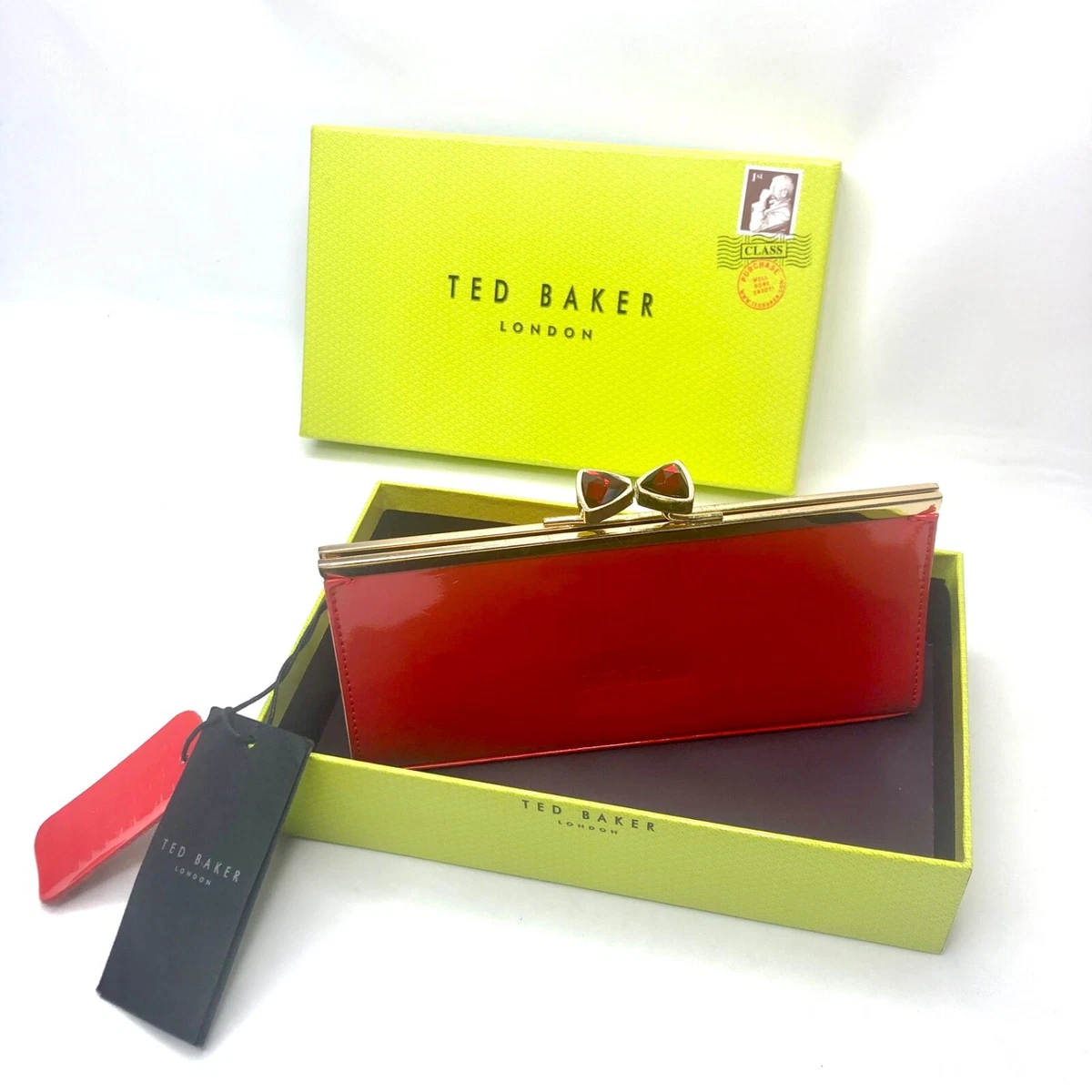 Ted Baker Boxed Ruby Leather Red Mini Clutch Bag Purse Ruby Gems